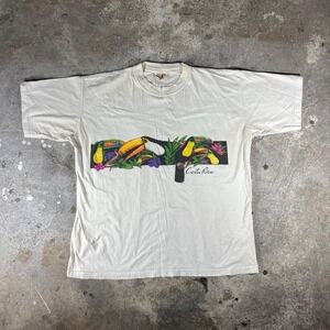 Vintage 90s Costa Rica Toucan Graphic T Shirt XXL White Tropical Bird Tee‎